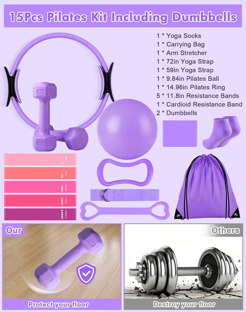 PATISYNC 13/15Pcs Pilates Kit for Women, Pilates Equipment for Home Workouts with Magic Circle, Ball, Resistance Bands, Pilates Starter Set for Strength, Toning and Flexibility - Image 3